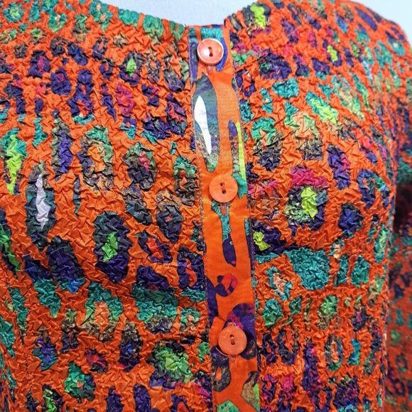 Vintage Jerry Fairycore Crinkle Textured Dopamaine Funky Boho Midi Dress Large - Picture 8 of 12